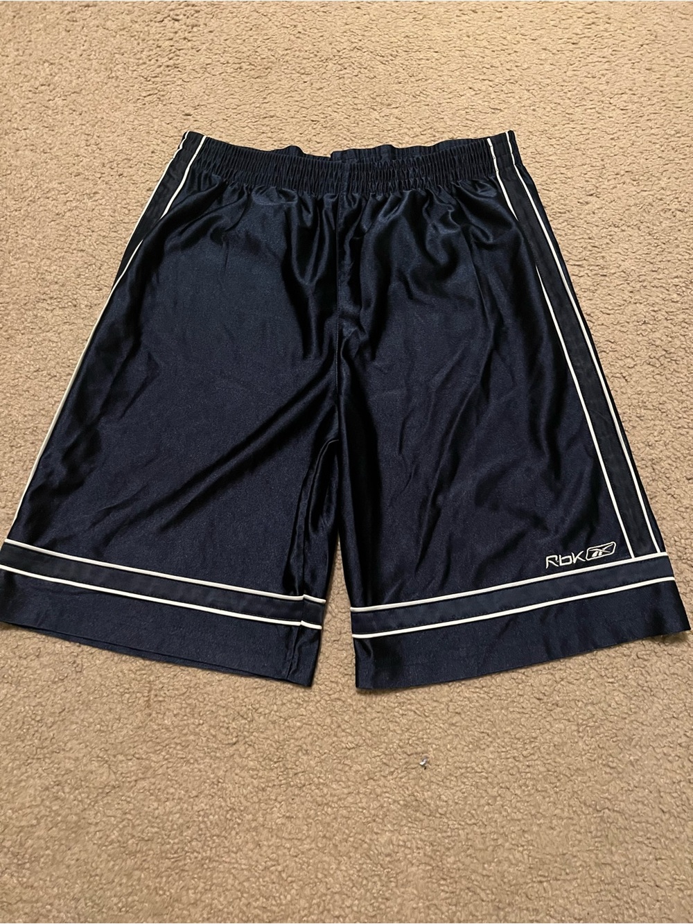 Reebok Men’s Navy Athletic Shorts with White Trim Size Large